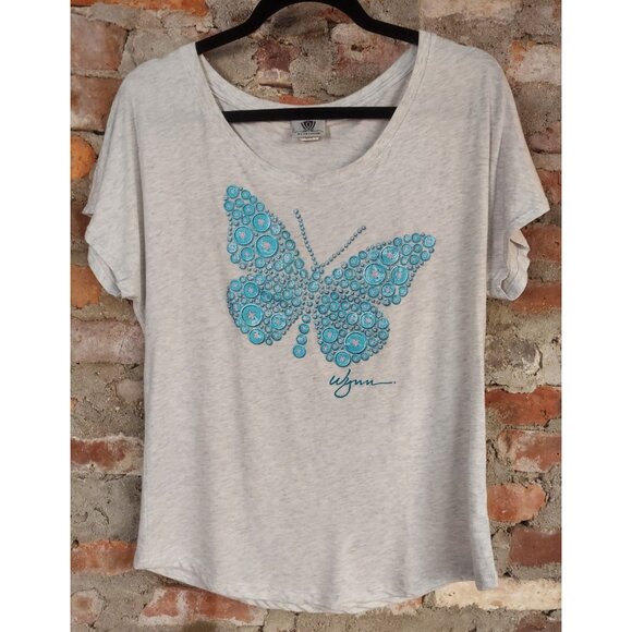 Wynn Encore Shirt Womens Sz M Grey Blue Butterfly Top R - Picture 1 of 3